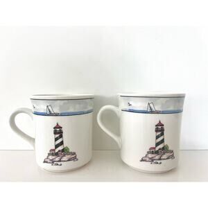 Vintage Totally Today Coastal Lighthouse Cups Mugs- Set of 2 Nautical Kitchen